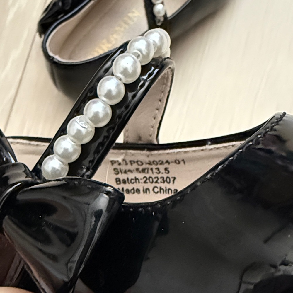 3/$10  Black Kids Dress Shoes with Pearl Accent - Picture 3 of 7
